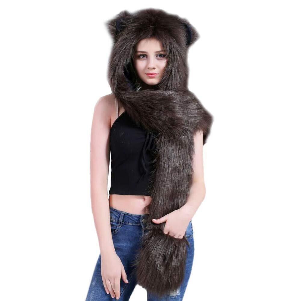 3824 Anime Spirit Animal Hood Hoods Furry Hoodie,Faux Fur Hat with Warm